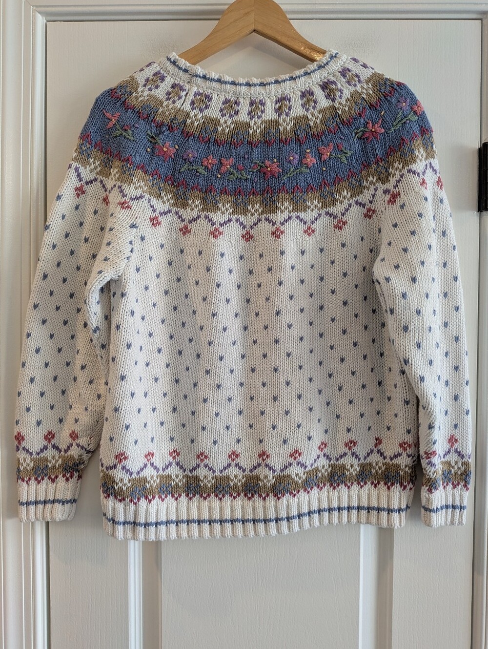 Vintage Northern Isles Hand Knit Embroidered Sweater Grandma Cottagecore Size M - Picture 7 of 12